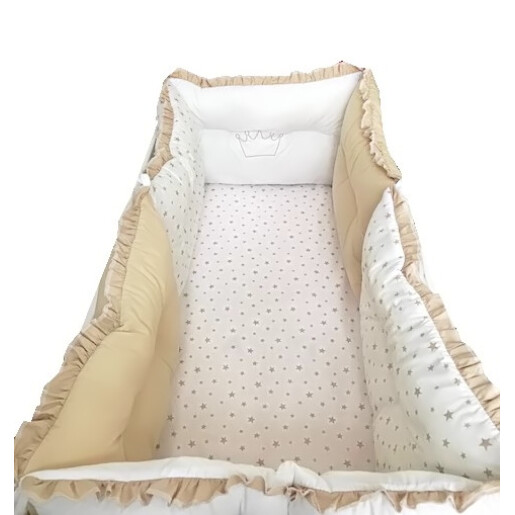 Set de 6 bucati aparatori protectii laterale patut 120x60 cm Deseda Bej - Stelute bej pe alb