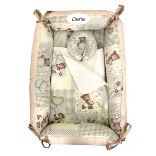 Reductor Personalizat Bebe Bed Nest cu paturica si pernuta antiplagiocefalie Deseda Ursi in carouri bej
