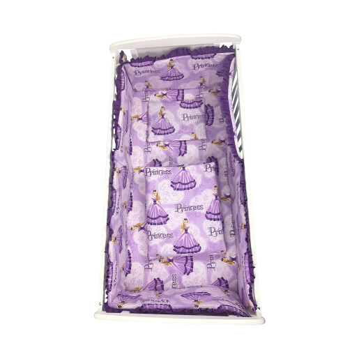 Lenjerie de patut bebelusi 120x60 cm, 5 piese cu aparatori laterale pe burete CN Printese la bal mov