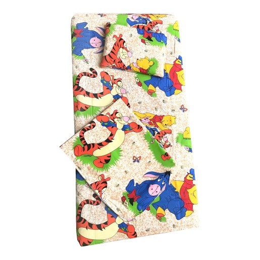 Set Paturica bebe cu Cearsaf si Pernuta pt pat 120x60 cm Distractie cu Aiurila bej