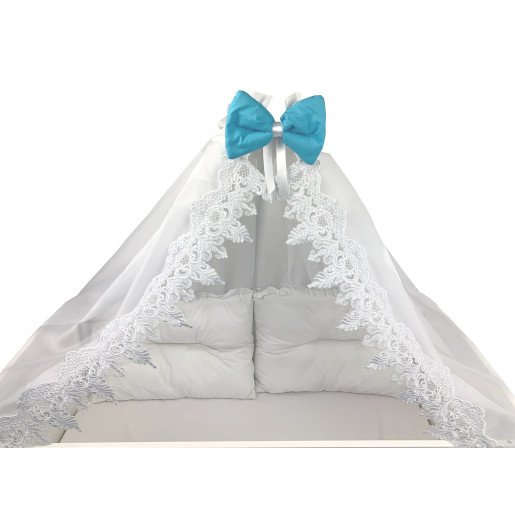 Baldachin de 400 cm cu dantela albă și fundita colorata LUX by Deseda