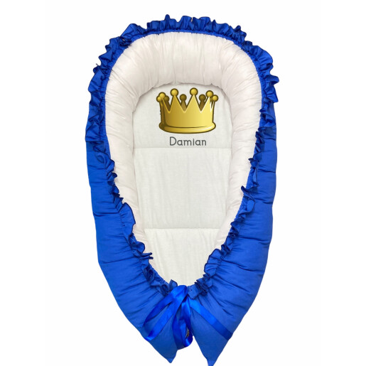 Cuib cu desfacere și volanase imprimat Albastru royal Coroana