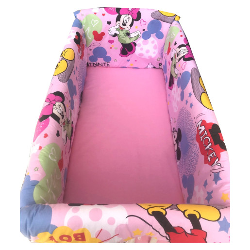 Lenjerie de patut bebelusi 140x70 cm cu aparatori Maxi Minnie Mouse