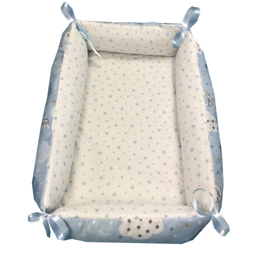 Reductor Personalizat Bebe Bed Nest cu paturica si pernuta antiplagiocefalie Deseda Norisori cu luna albastra 