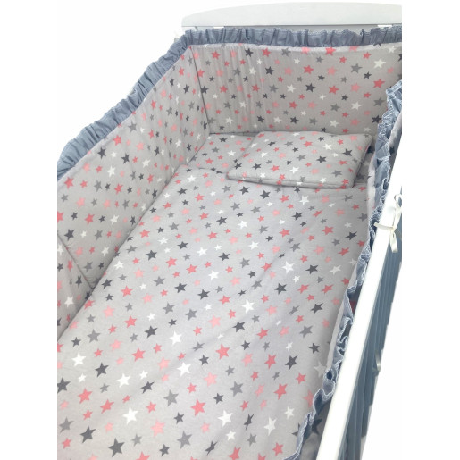 Lenjerie de patut bebelusi 120x60 cm, 5 piese cu aparatori laterale pe burete CN Cer de Primavara