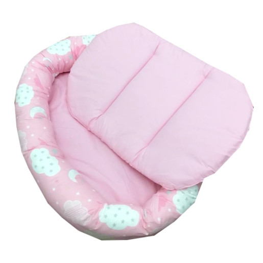 Cuib baby nest bebelusi forma ovala Roz cu norisori si luna