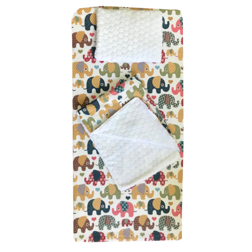 Set 3 piese de iarna paturica cu cearsaf si pernuta pentru pat 160x80 cm Deseda Elefanti maro
