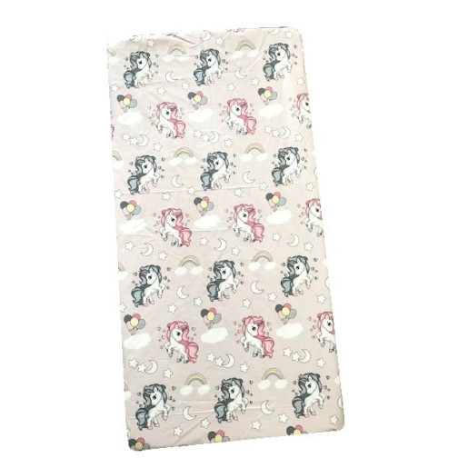 Cearsaf cu elastic pe colt 120x60 cm cu imprimeu Unicorni