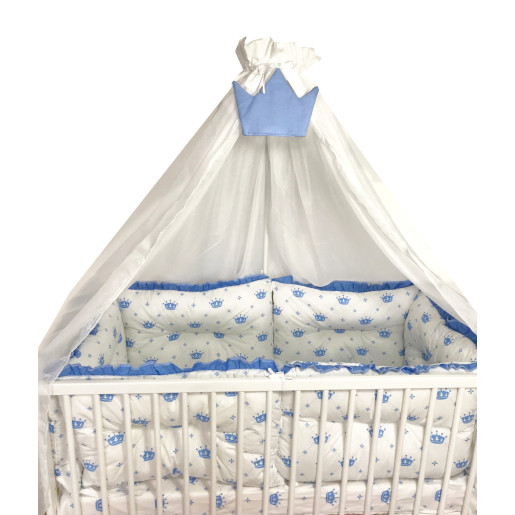 Lenjerie cu 6 aparatori pufoase și paturica pat 140x70 cm Deseda Coronita Albastra