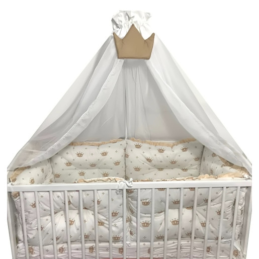 Lenjerie cu 6 aparatori pufoase si paturica pat 140x70 cm Deseda Coronita Bej