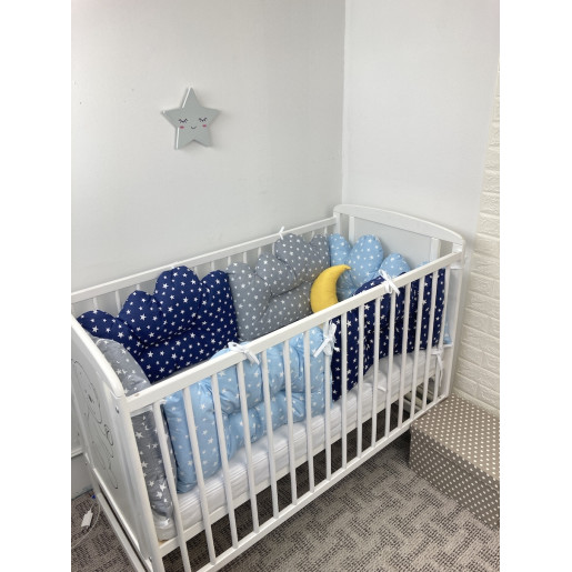 Set 6 aparatori patut pernute norisori cu luna Deseda Albastru pat 120x60 cm