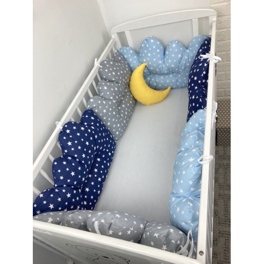 Set 6 aparatori patut pernute norisori cu luna Deseda Albastru pat 120x60 cm