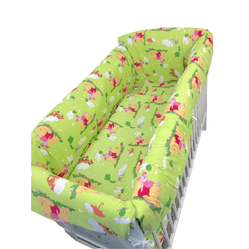 Lenjerie de pat bebelusi CN 140x70 cm cu aparatori Maxi Deseda Winnie pe verde