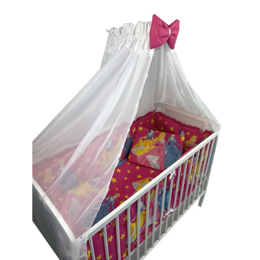 Lenjerie de patut bebelusi 140x70 cm, 5 piese cu aparatori laterale pe burete CN Printese ciclam