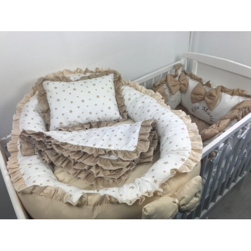 Lenjeria cu aparatori pat 120x60 cm din 13 pernute Bej LUX by Deseda 