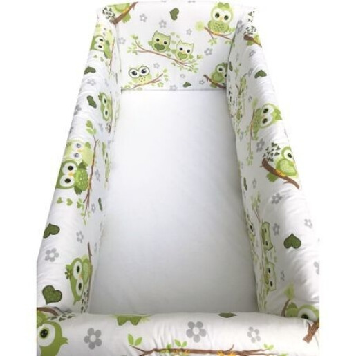Lenjerie de patut bebelusi 140x70 cm cu aparatori Maxi Bufnițe îndrăgostite verzi
