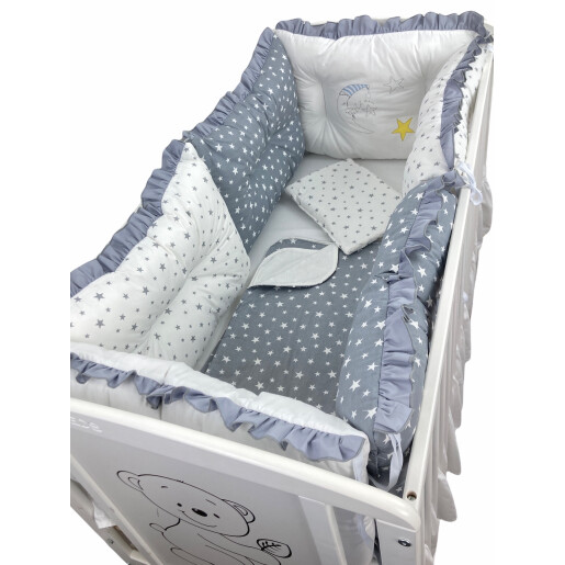 Set de 6 bucati aparatori protectii laterale patut 120x60 cm Deseda Mix Stelute gri