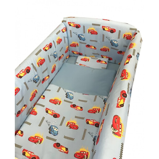 Lenjerie de patut bebelusi 140x70 cm cu aparatori Maxi Cars