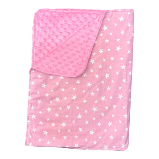 Paturica bebe dubla bumbac - mincky pufos 75x95 cm Steluțe pe roz