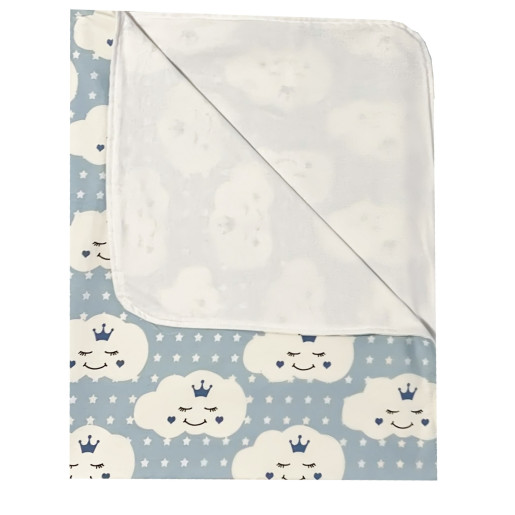 Set 3 piese pat 140x70 cm cu cearsaf paturica si perna Norisori zambareti albastru