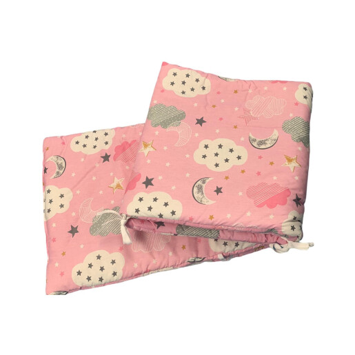 Set aparatori laterale pufoase h35 pat 120x60 cm Norisori cu luna roz