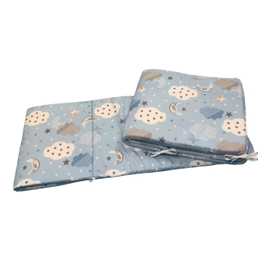 Set aparatori laterale pufoase h35 pat 120x60 cm nori cu luna albastra