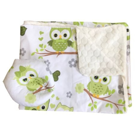 Reductor Personalizat Bebe Bed Nest cu paturica si pernuta antiplagiocefalie Deseda Bufnite verzi