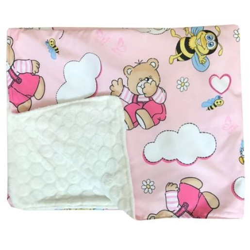 Reductor Personalizat Bebe Bed Nest cu paturica si pernuta antiplagiocefalie Deseda Ursi cu albine pe roz