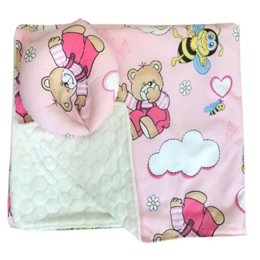 Reductor Bebe Bed Nest cu paturica si pernuta antiplagiocefalie Deseda Ursi cu albine pe roz