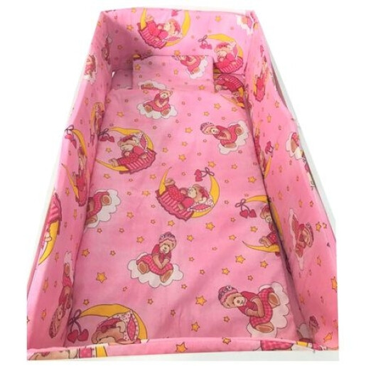 Lenjerie de patut bebelusi 140x70 cm 5 piese cu aparatori laterale pufoase CN Bunica Ursulet Roz