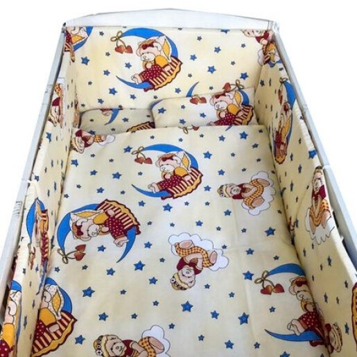 Lenjerie de patut bebelusi 140x70 cm 5 piese cu aparatori laterale pufoase CN Bunica Ursulet galben