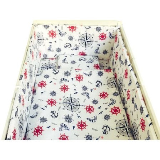 Lenjerie de patut bebelusi 120x60 cm 5 piese cu aparatori laterale pufoase CN Marinar