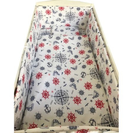 Lenjerie de patut bebelusi 140x70 cm 5 piese cu aparatori laterale pufoase CN Marinar