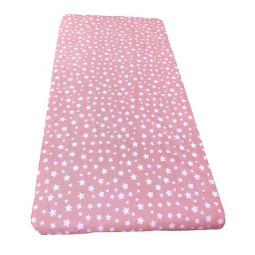 Cearsaf cu elastic pe colt cu imprimeu Stelute pe roz-140*70 cm
