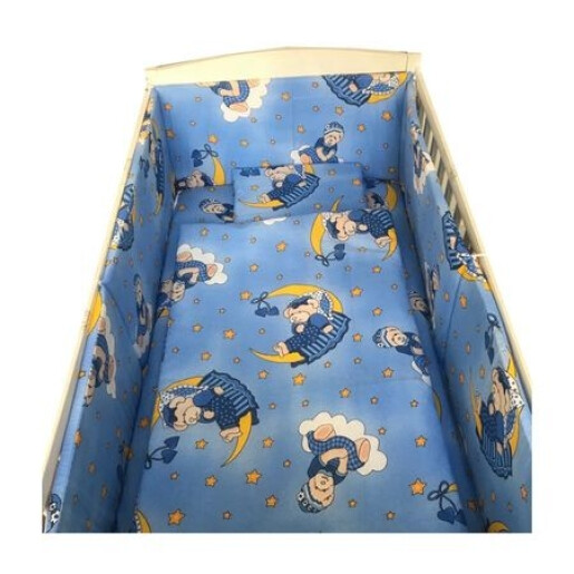 Lenjerie de patut bebelusi 140x70 cm 5 piese cu aparatori laterale pufoase CN Bunica Ursulet