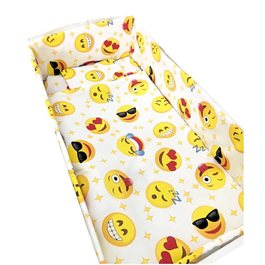 Lenjerie de patut bebelusi 5 piese cu aparatori laterale pe burete Smilay faces CN - 140*70 cm