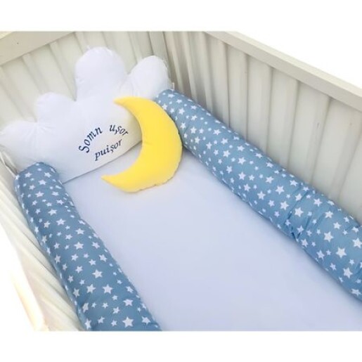 Aparatori laterale protectii pat cu bumper 120x60 cm Deseda Somn usor puisor albastru