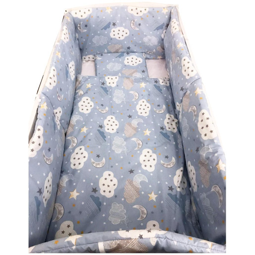 Set 4 aparatori protectii laterale pat pufoase 140x70 cm h39cm Deseda Norisori cu luna albastrii