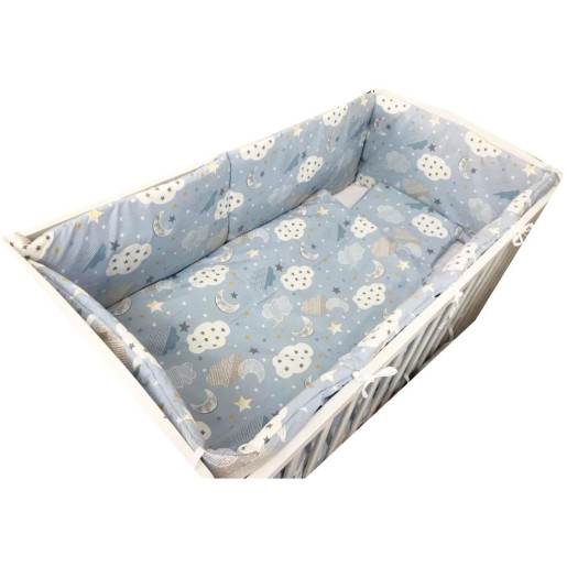 Set 4 aparatori protectii laterale pat pufoase 140x70 cm h39cm Deseda Norisori cu luna albastrii