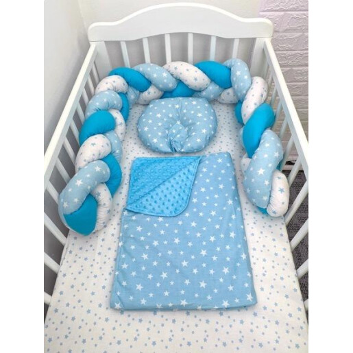 Lenjerie de pat 120x60 cm cu aparatoare împletită 180 cm Mix Stelute Albastru