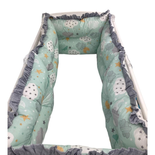 Set de 6 bucati aparatori protectii laterale patut 140x70 cm Deseda imprimeu nori cu luna vernil