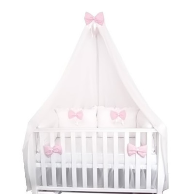 Lenjeria pat 120x60 cm cu 4 perne Super groase, cearsaf, și fundite Roz pal Deseda 