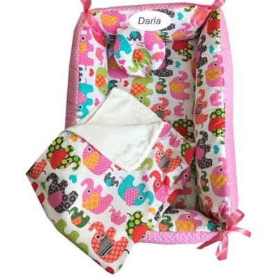 Reductor Personalizat Bebe Bed Nest cu paturica si pernuta antiplagiocefalie Deseda Elefantei