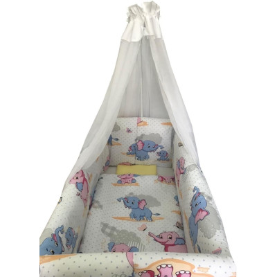 Lenjerie de patut bebelusi 9 piese pat 140x70 cm cu aparatori si baldachin Maxi Deseda Animale