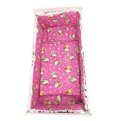 Lenjerie de patut bebelusi 120x60 cm, 5 piese cu aparatori laterale pe burete CN Hello Kitty roz