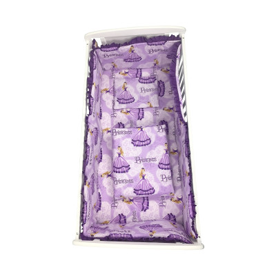 Lenjerie de patut bebelusi 140x70 cm, 5 piese cu aparatori laterale pe burete CN Printese la bal mov