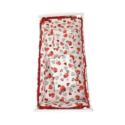 Lenjerie de patut bebelusi 140x70 cm, 5 piese cu aparatori laterale pe burete CN Inimioare cu volanas rosu