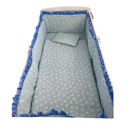 Lenjerie de patut bebelusi 120x60 cm, 5 piese cu aparatori laterale pe burete CN Fluturasi pe albastru