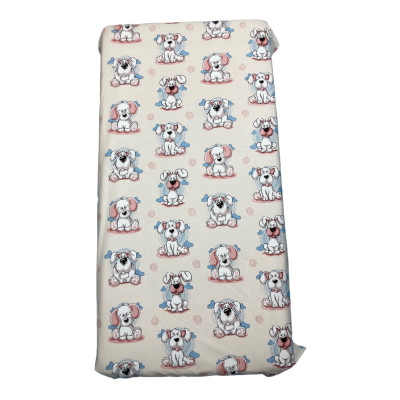 Cearsaf cu elastic roata cu imprimeu Catelusi-160*80 cm