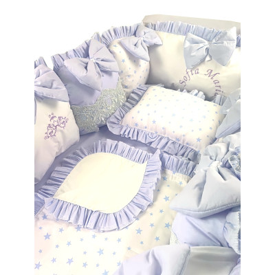 Lenjeria cu aparatori pat 120x60 cm din 13 pernute Albastru pal LUX by Deseda 